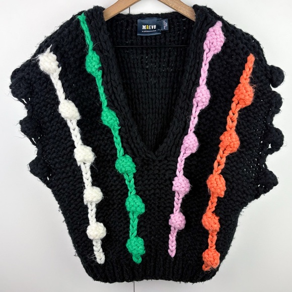 Anthropologie Maeve Bauble Oversized Chunky Knit Sweater Vest Black Green Pink - Picture 2 of 9